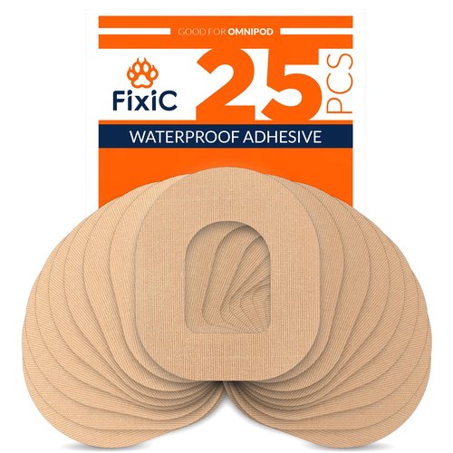 Fixic - 25 Pack - Adhesive Patches - Perfect for Omnipod - The Best Waterproof Adhesive Covers for Omnipod Sensors - Pre-Cut Back Paper - Long Fixation for Your Sensor! (Tan)