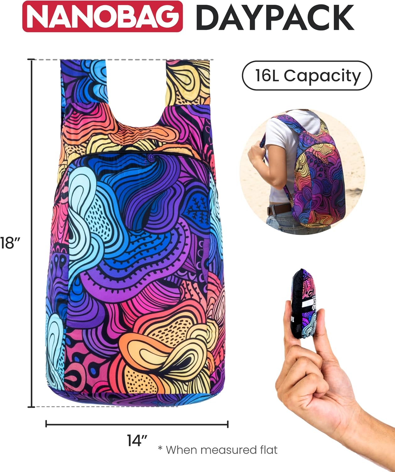 Nanobag Daypack - Ultralight 16L Foldable Travel Backpack | Reusable & Packable for Men & Women