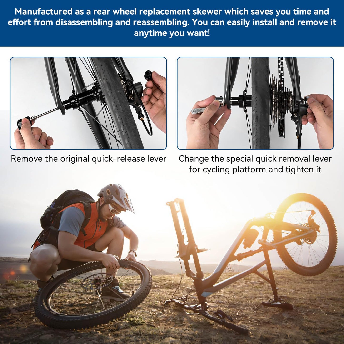 Frdhee Quick Release Rear Wheel Skewers, Bike Rear Wheel Quick Release Replacement Skewer Bike Trainer for Trainer Bicycle Cycling Cycling Back Rear Wheel Tire