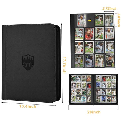 GERMUN PU Card Binder - Premium 16-Pocket Holder for 1000+ Cards | Double-Sided Album (Black)