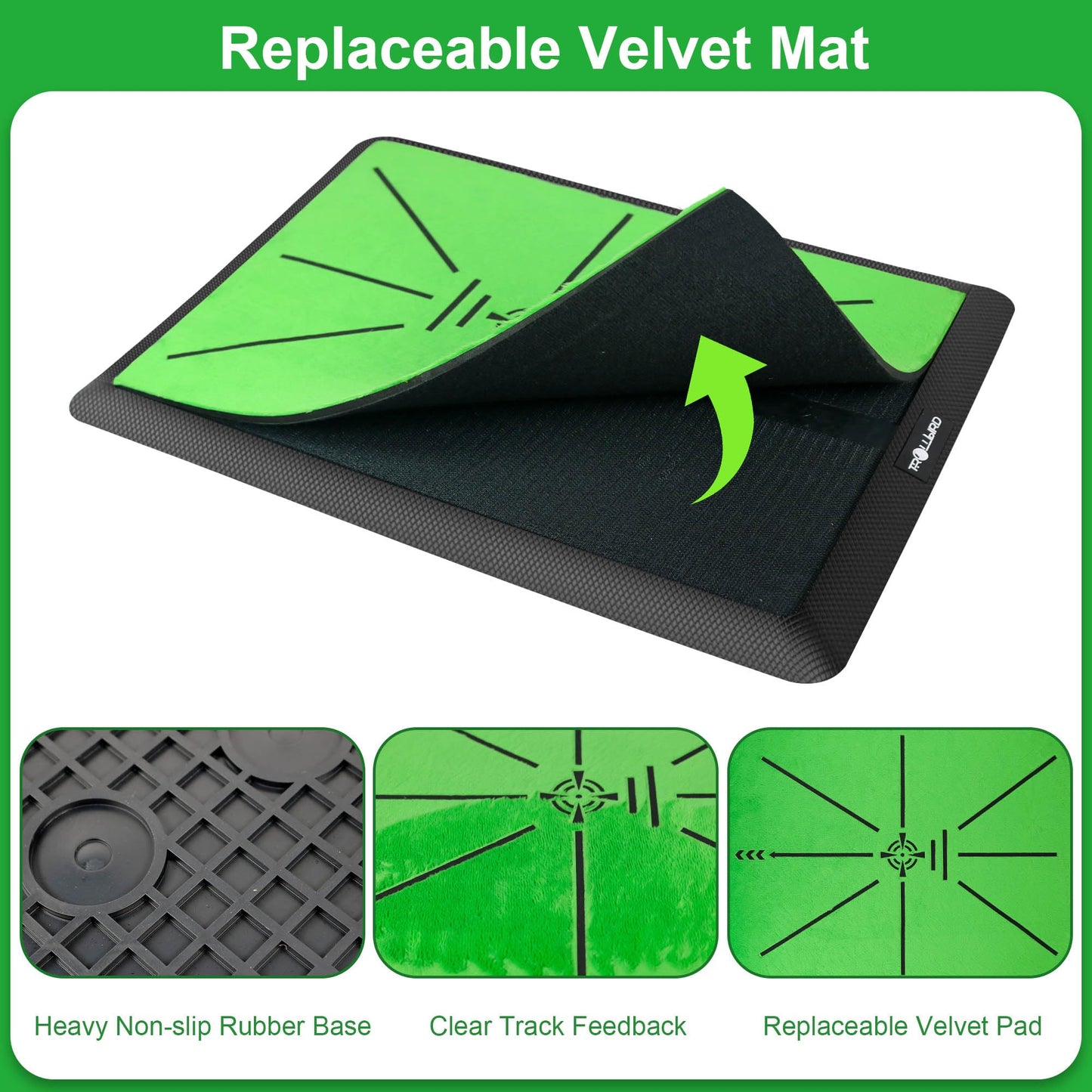 TROLLBIRD Golf Hitting Mat Golf Training Accessories for Swing Path Feedback 16.5"x12.5" with Replaceable Velvet Mat Practice Trainer Matt for Men Women Kids