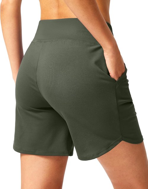 G Gradual Women's Athletic Shorts - High Waisted Stretchy Bermuda Shorts | Quick Dry Summer Casual Wear