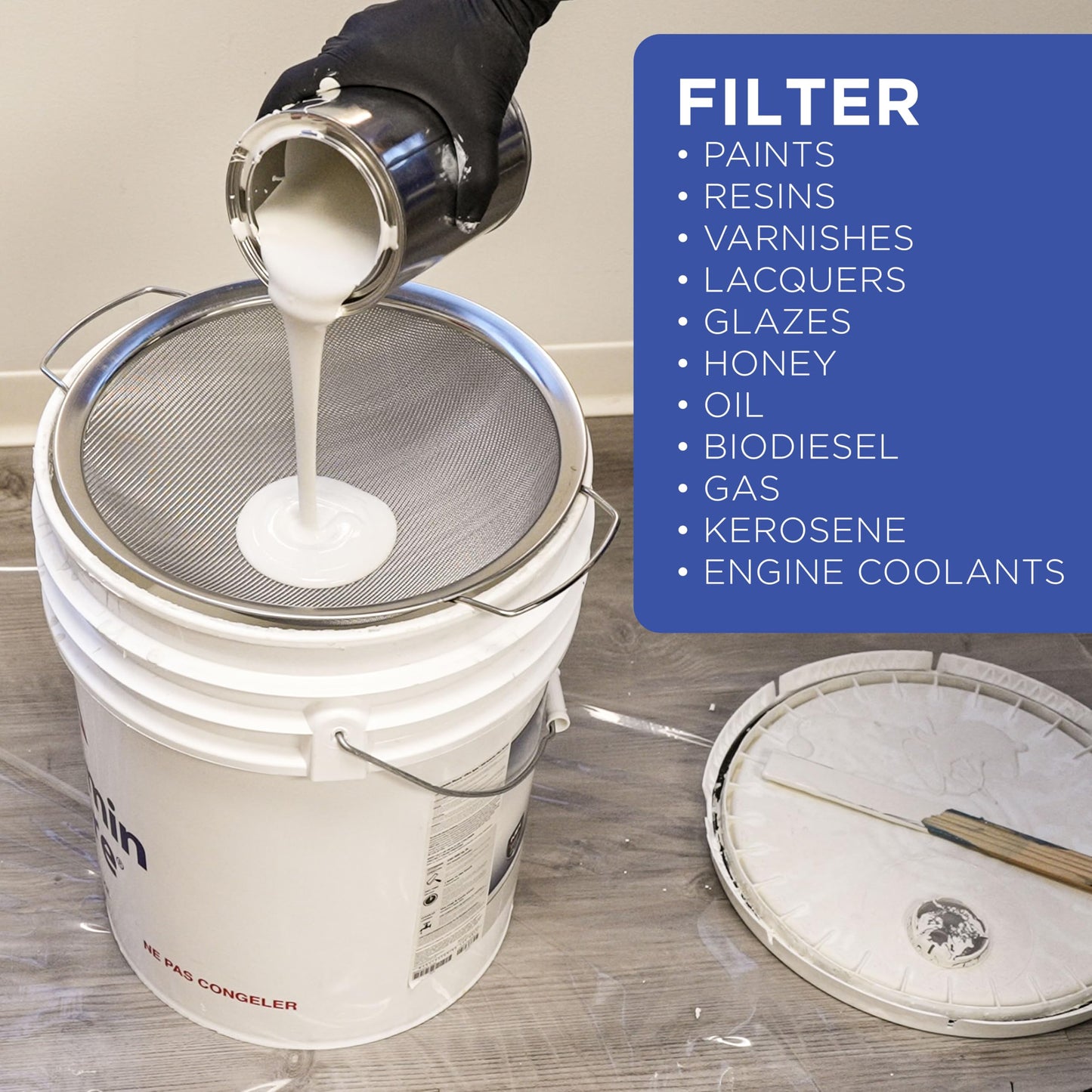 Master Elite 60 Mesh Stainless Steel Paint Strainer, 2 Pack - Fits Over 5 Gallon Paint Bucket Cans, Strains Filters Removes Debris, Particles, Impurities from Coating and Liquids - Drain, Rinse Food