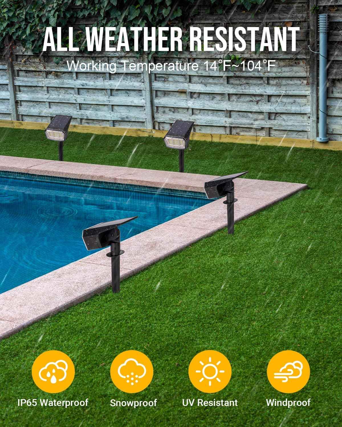 Outdoor Solar Spot Lights - Waterproof 63 LEDs with 3 Modes, IP65 - 4 Pack for Garden & Backyard