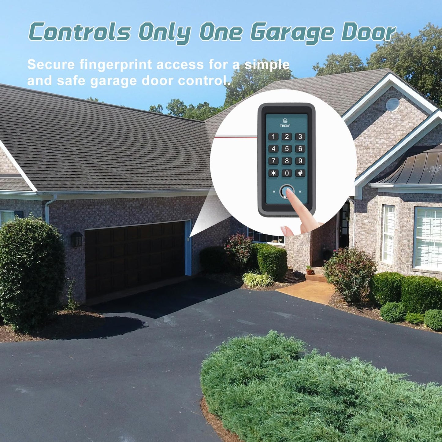 Thonf Wired Fingerprint Garage Door Opener Keypad, No Pairing Required Needed, Works with All Brands, Including Liftmaster, Chamberlain, Craftsman, Genie, Marantec, and Linear/Nortek (Plastic)