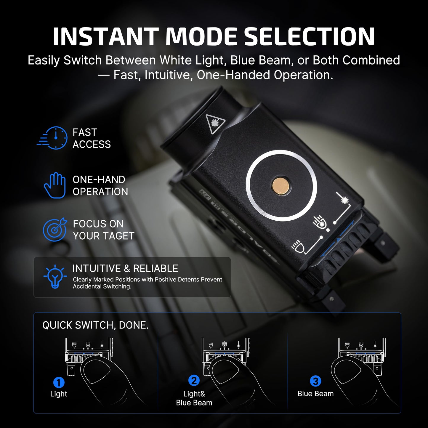 OLIGHT Baldr S Blue Beam 800 Lumens Magnetic USB Rechargeable Tactical Flashlight with White LED Combo, Compact Rail Mounted Light with 1913 or GL Rail, Battery Included (Black)