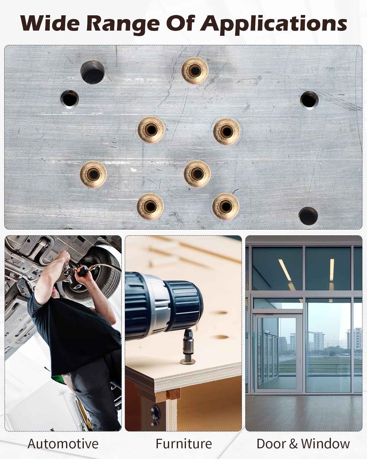 AOKLIT 50 Pcs Multi Grip Rivet Nut Kit, 1/4-20 Rivet Nuts Carbon Steel Pre-Bulbed Shank Color-Zinc-Plated Flat Head Threaded Insert Nut