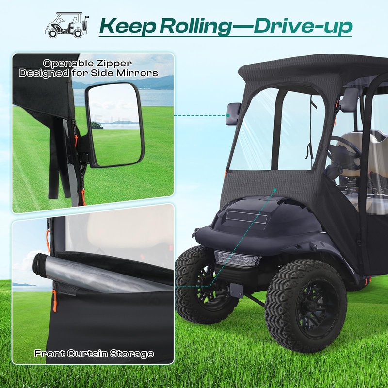 DRIVE UP Golf Cart Enclosure, Club Car Enclosure Fits for 4 Passengers Club Car Precedent Golf Cart, 600D Waterproof Portable Golf Cart Cover 4 Passenger with Zippered Doors and 4-Sided Clear Window