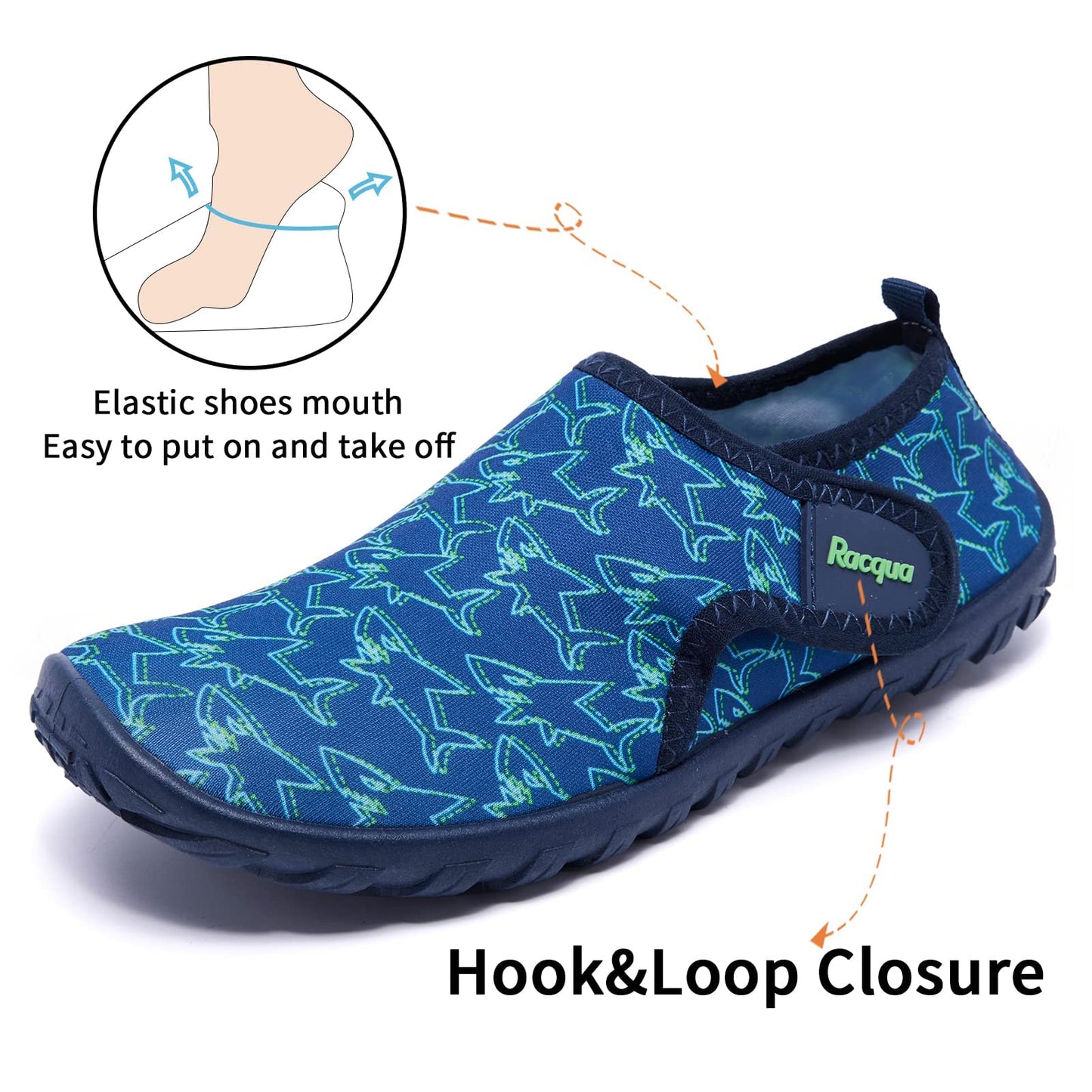 Racqua Boys Water Shoes Kids Swim Pool Lightweight Quick Dry Beach Sport Barefoot Walking Boating Surfing Aqua Shoes Big Kid Shark 2