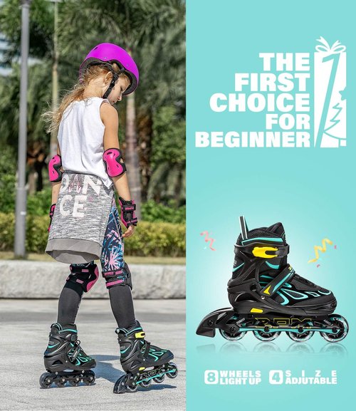2PM SPORTS Adjustable Flashing Inline Skates - Light-Up Wheels for Kids & Adults | Fun & Colorful Design