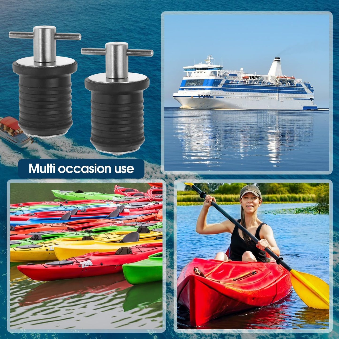 Boat Plug Set by [Brand Name] - 4-Pc T Handle Drain Plugs with Brass/Stainless Steel Handle | 1 Inch