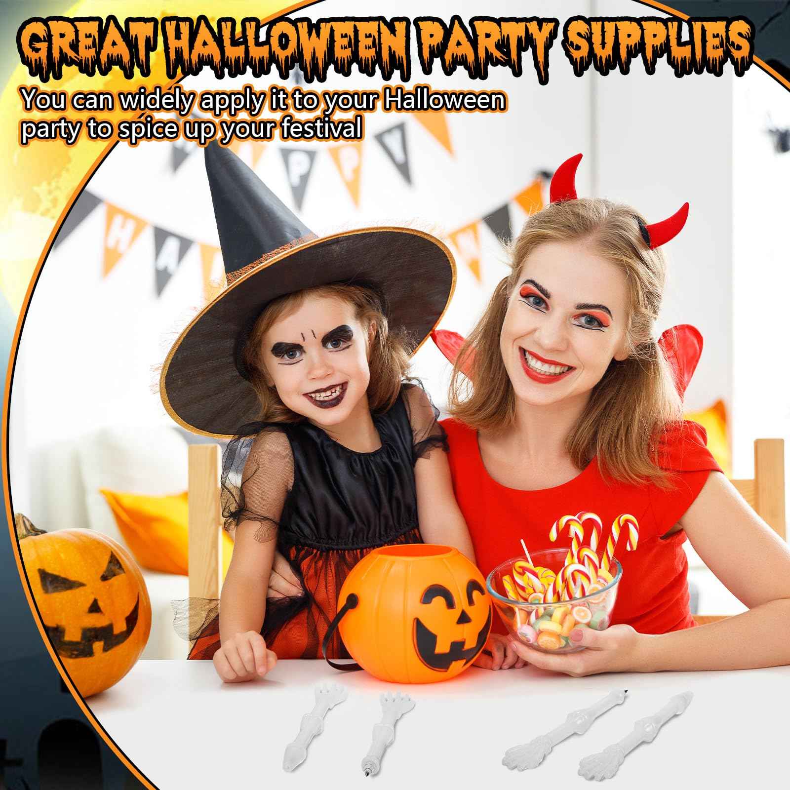 Seajan 120 Pcs Halloween Glow in the Dark Skull Bones Pens Novelty Nursing Pens Creative School Pens for Kids Students Artist School Office Birthday Halloween Party Supplies Black Ink