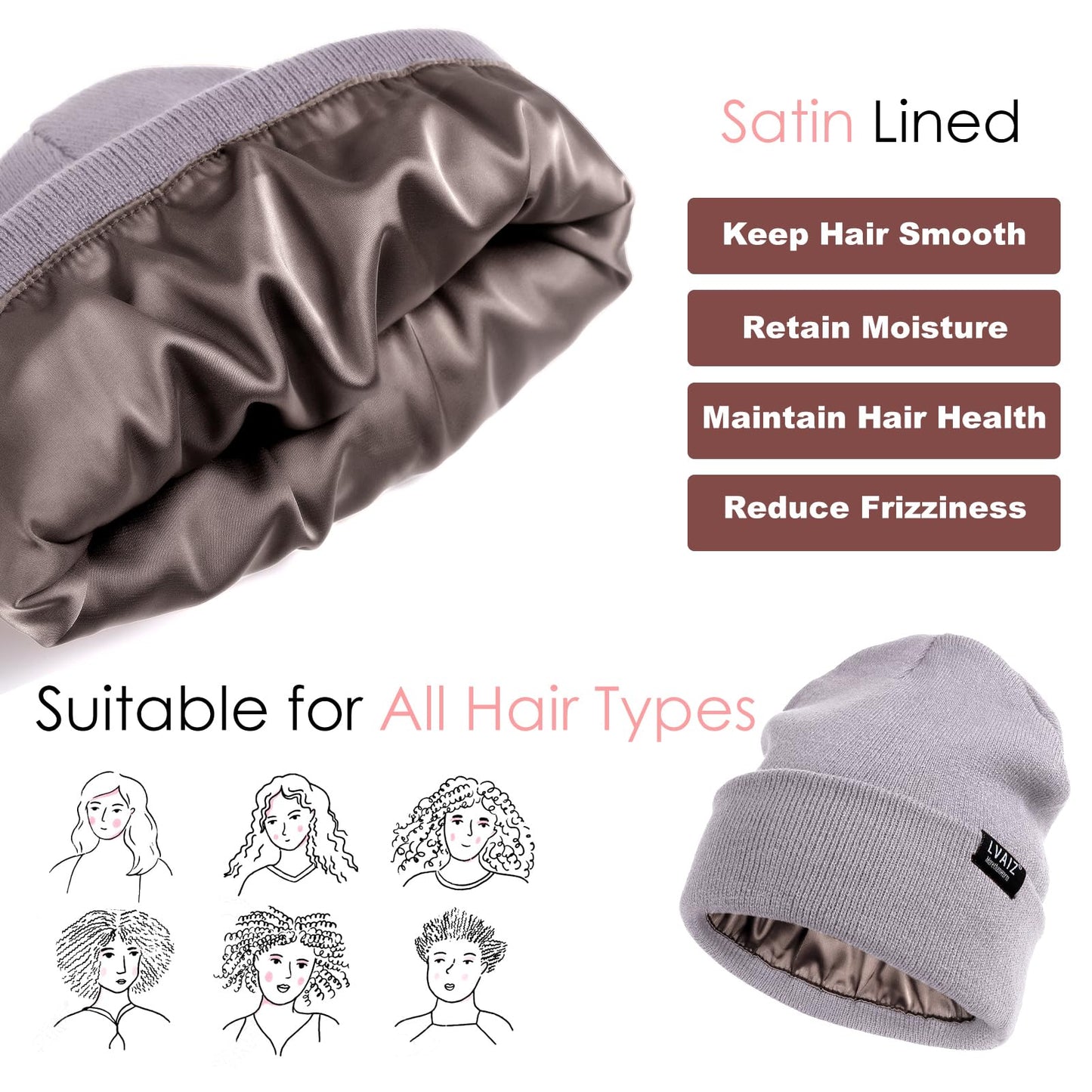 Satin Lined Winter Beanie Hats for Women Unisex Cotton Knitted Cuffed Knit Hat with Silky Lining Slouchy Skull Cap Purple