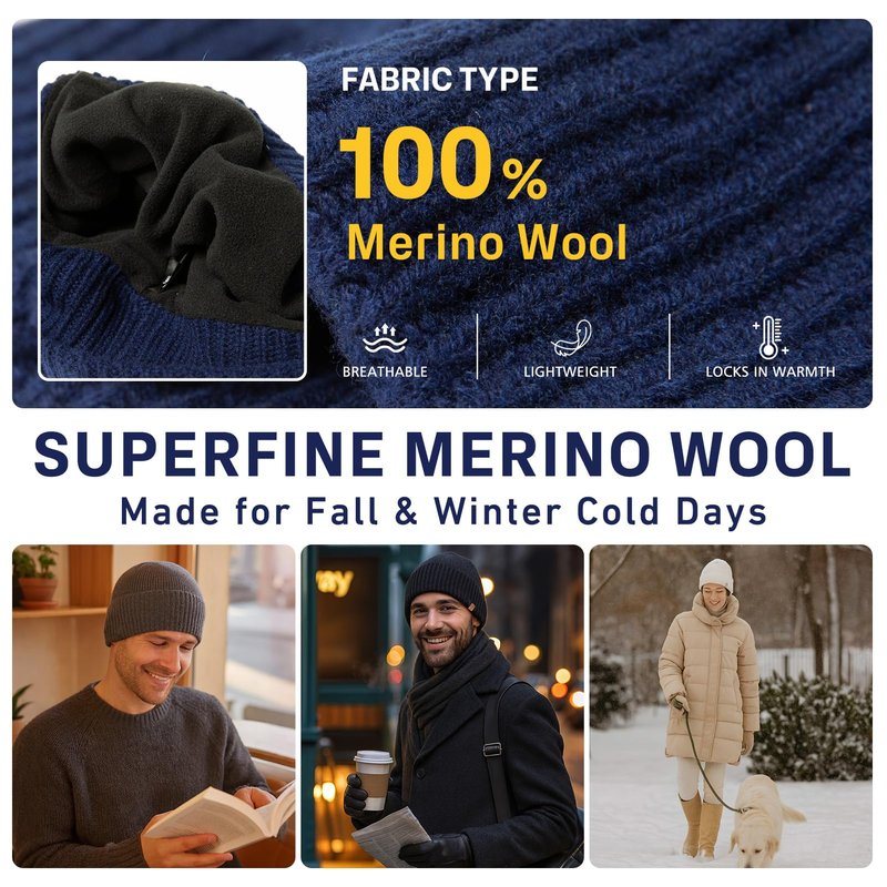 TOP-EX PolarWool™ Merino Wool Beanie Polartec® Fleece Lined L/XL/XXL Unisex Warm Winter Knit Hat Watch Cap (US, Alpha, X-Large, XX-Large, Black(Sentinel))