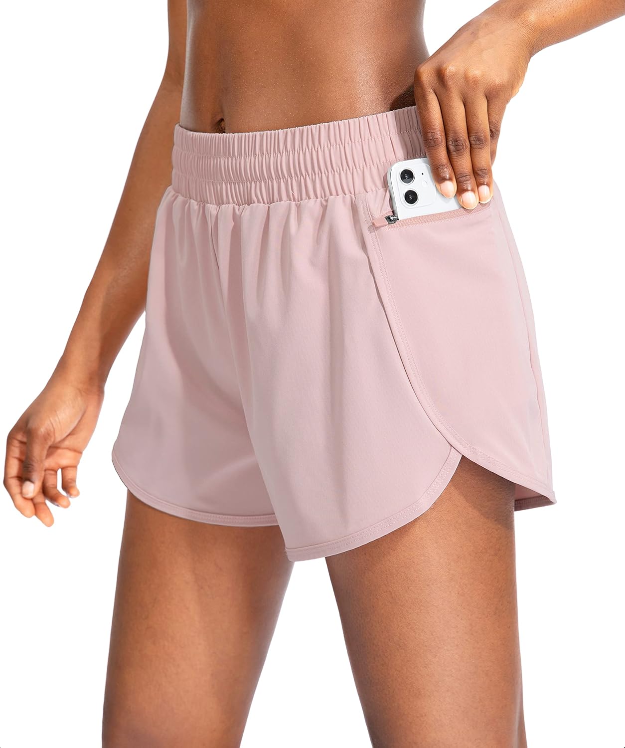 Soothfeel Women's High Waisted Running Shorts - Zipper Pockets & Liner for Gym Workouts