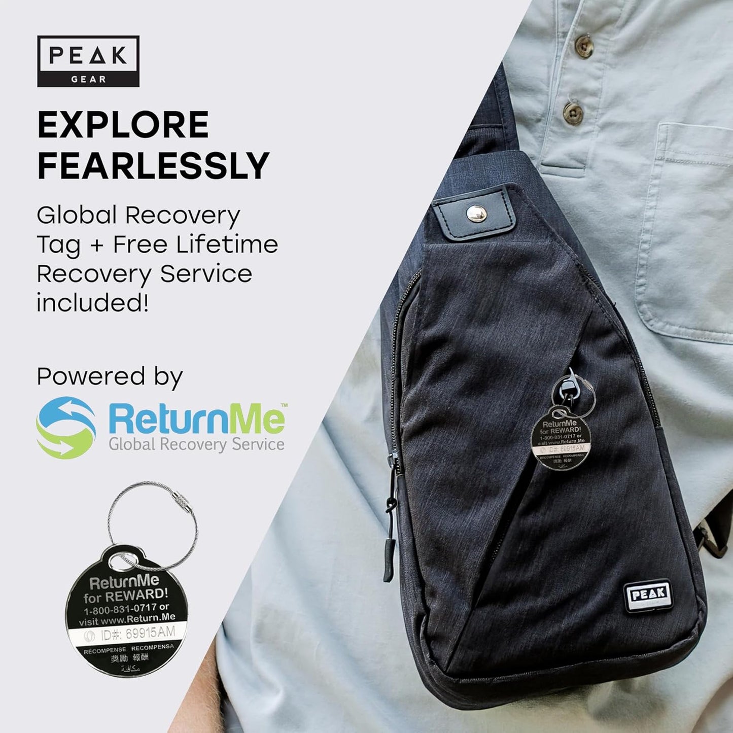 Peak Gear Travel Sling Bag - Compact Crossbody Design | Lighter & Smaller than a Backpack | Lifetime ID Tag Included