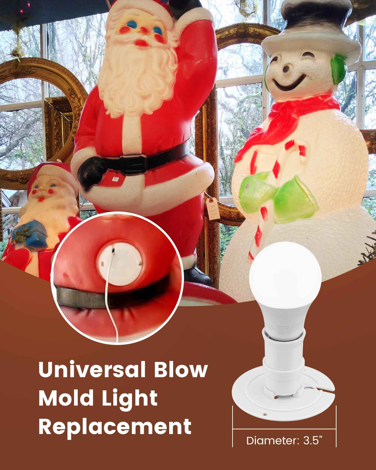 SURAIELEC 2-Pack Blow Mold Light Kit Replacement, Outdoor Lights With E26 E27 Socket, 3.5" Universal Light Plate for Santa, Wisemen, Halloween Christmas Village House, 5 FT Cord