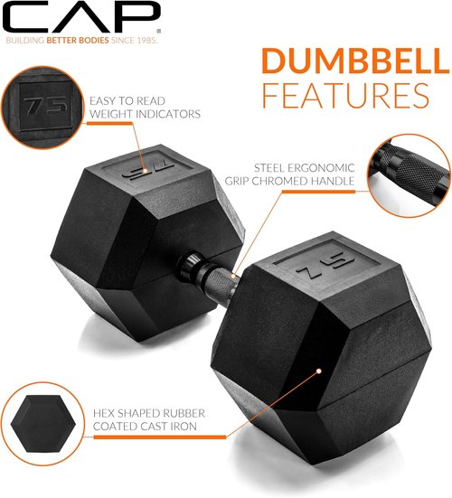 CAP Barbell Coated Hex Dumbbell Weights - Versatile Options from 10 to 120 lbs | Durable Design