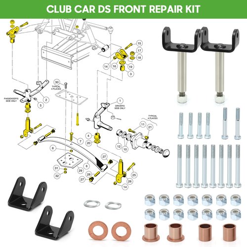 10L0L Golf Cart Repair Bushing Kits - Golf Cart Front Rear End Repair Bushing Kits for Club Car DS 1993 Up - Front Suspension Upper/Lower Rear Kit with Leaf Spring Bushings Sleeve Kit