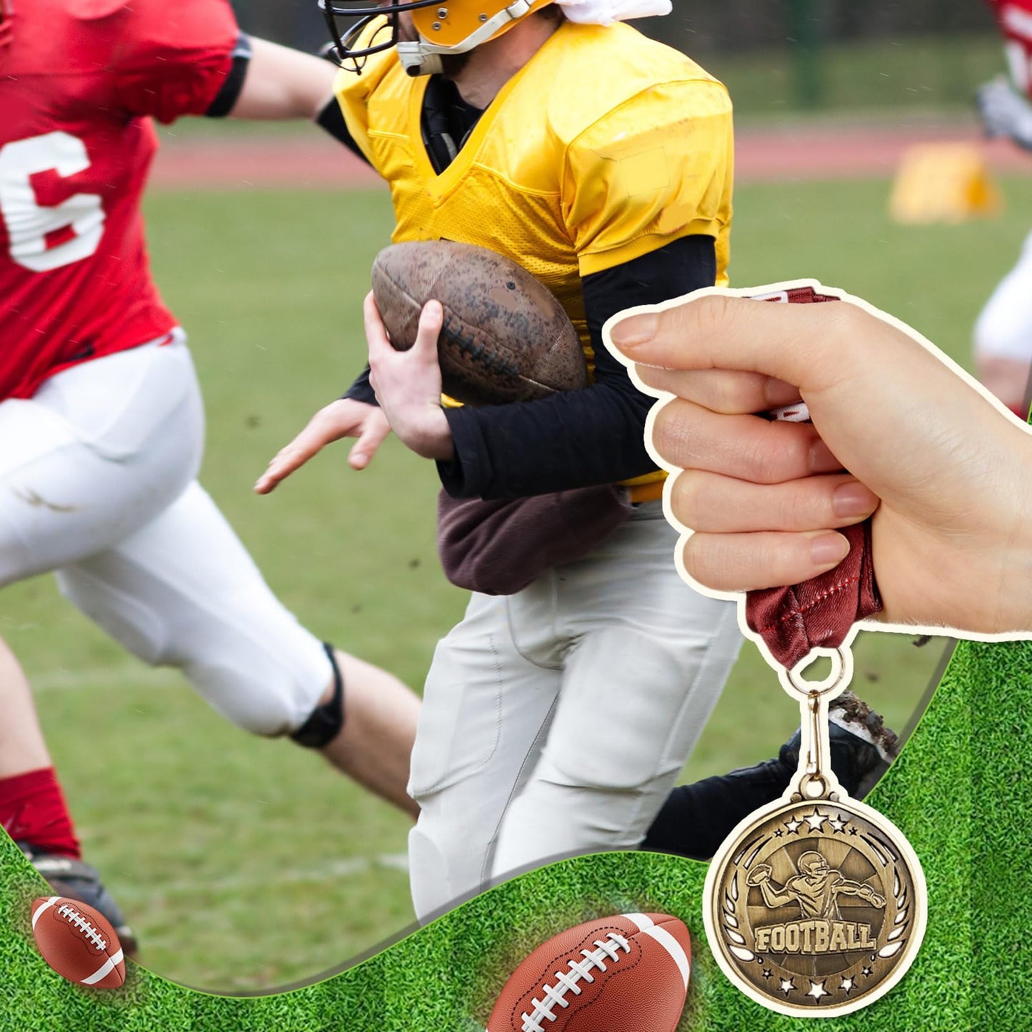 Liliaafar 36 Pack 12/36 Pack Gold Medals 2" Football Soccer Baseball Golf Basketball Metal Medals Bulk Metal Award Trophies for Adults Team Sports Event Prizes Gifts (Football)