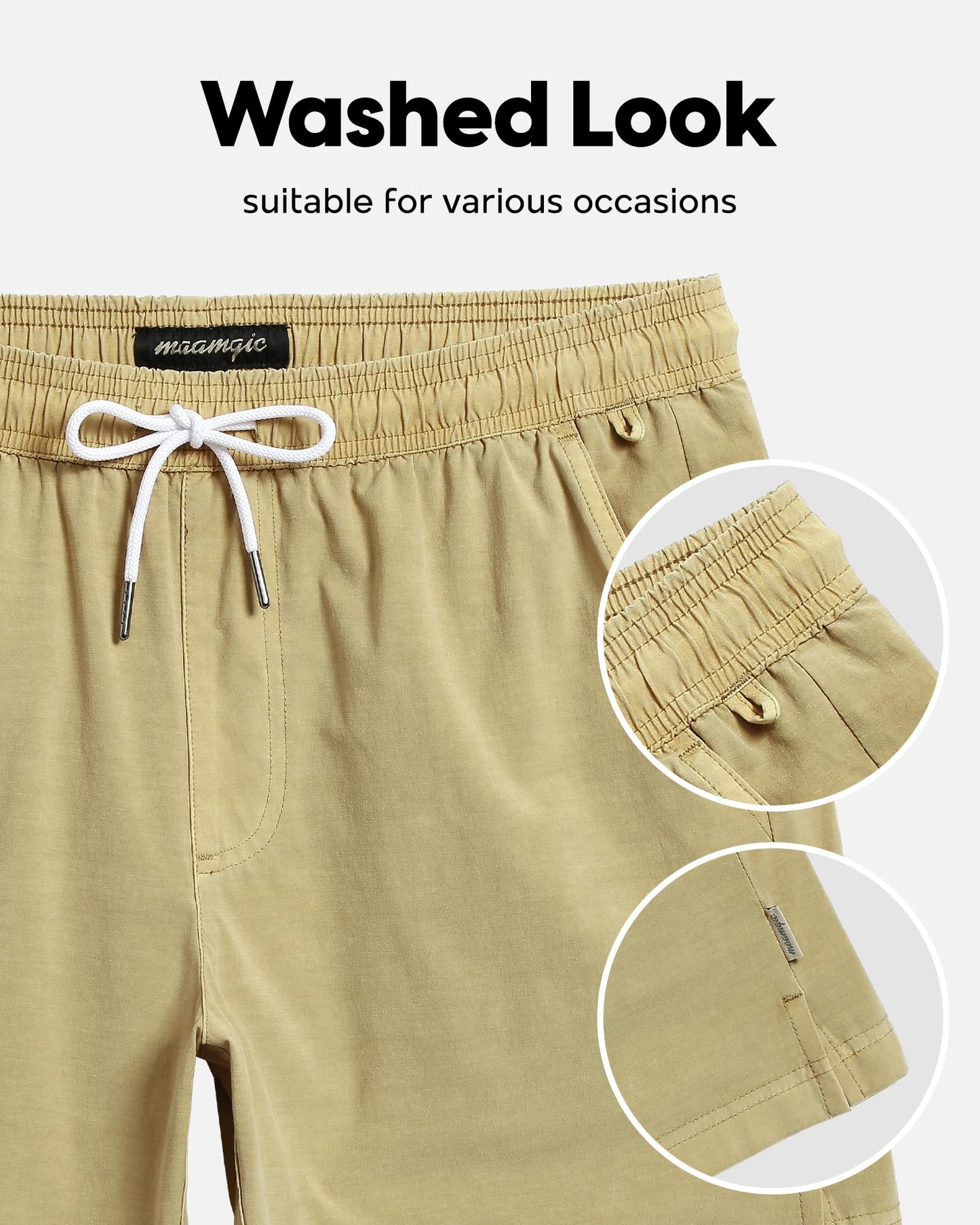 maamgic Men's Swim Trunks with Compression Liner 5.5 inch Beach Shorts Quick Dry Bathing Suits with Zipper Pocket Khaki Medium