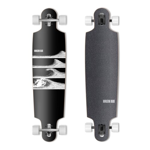 HORIZON BLUE 39inch Urban Longboard Cruiser | North America Hardrock Maple Deck | Anti-Wheelbite&Shock-Absorbing System | Multi-scenarios Cruising Complete(Wave)
