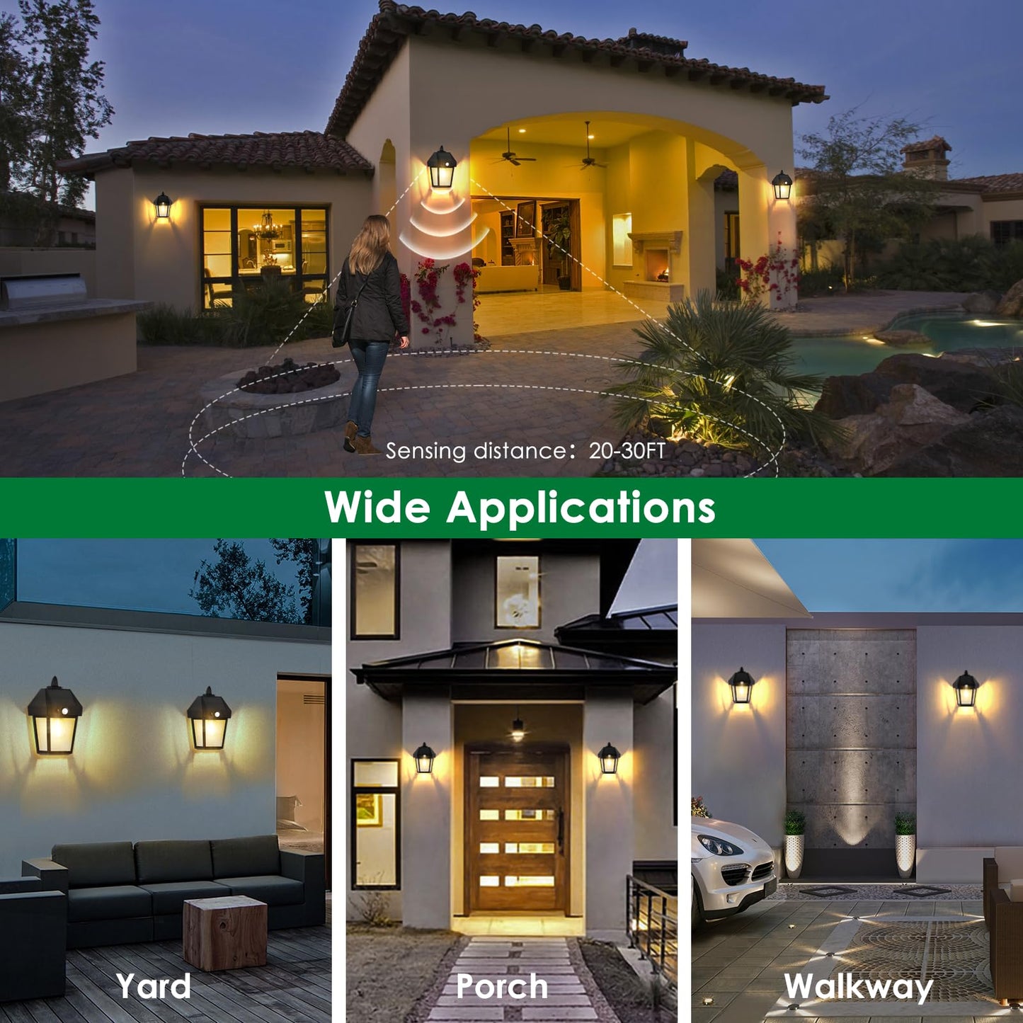 Solar Wall Lights Outdoor with 3 Modes, Dusk to Dawn Motion Sensor Solar Lights Outdoor Waterproof Patio Lights for Porch Front Door Garage Yard (2)