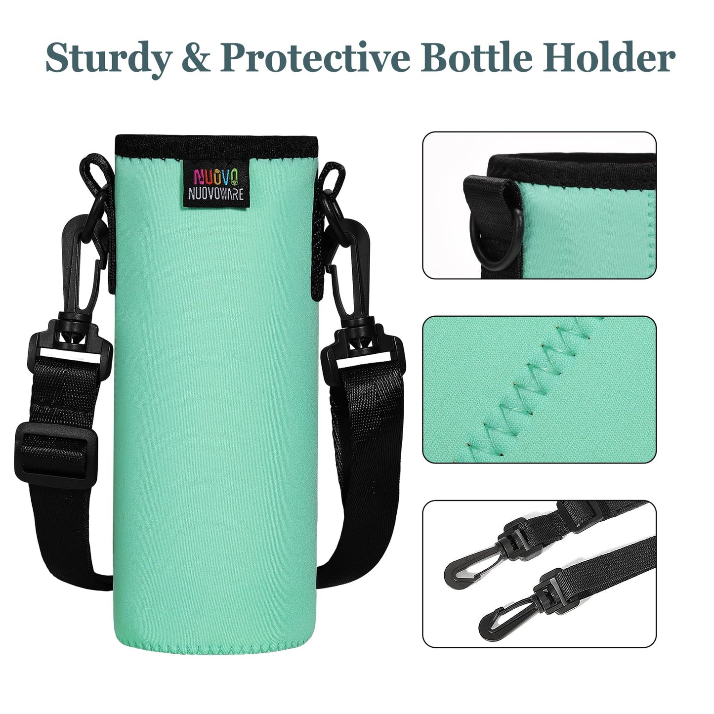 Nuovoware Water Bottle Carrier Bag, Premium Neoprene Portable Insulated Water Bottle Sling Holder Bag 1200ML with Adjustable Shoulder Strap for Hiking, Mint Green