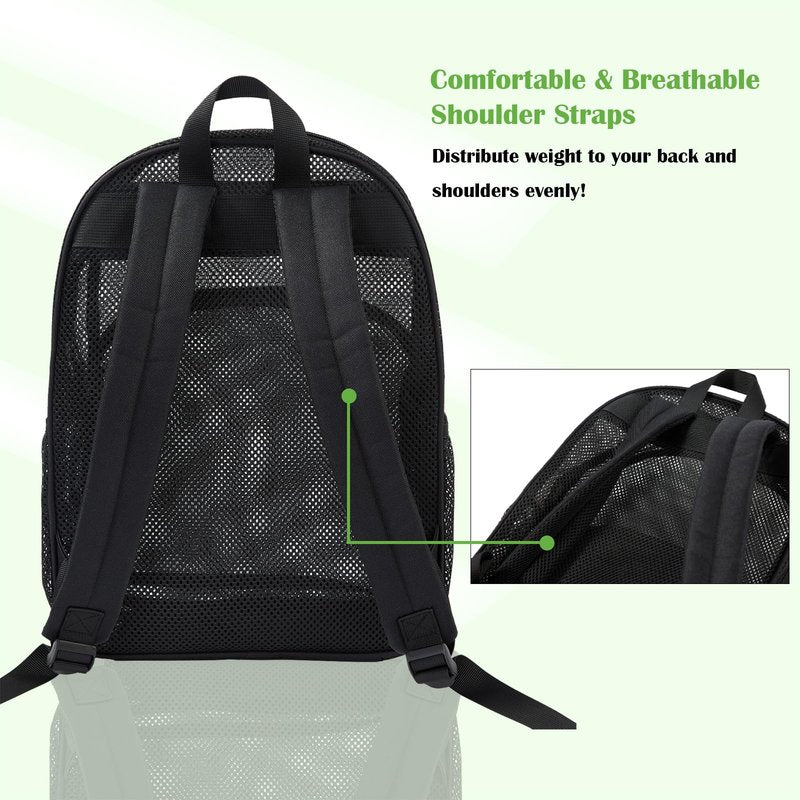 gdbis Heavy Duty Mesh Backpack, Semi- Transparent College Bookbag with Adjustable Padded Shoulder Straps, Lightweight Casual Daypack for College Workpalce Security - Black