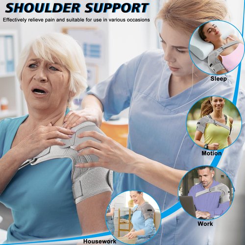 KONSEDIK Compression Recovery Shoulder Brace Immobilizer for Torn Rotator Cuff,AC Joint Pain Relief,Dislocation,Arm Stability,Injuries,Tears,Adjustable Fit Supports for Men&Women(Gray, Medium)