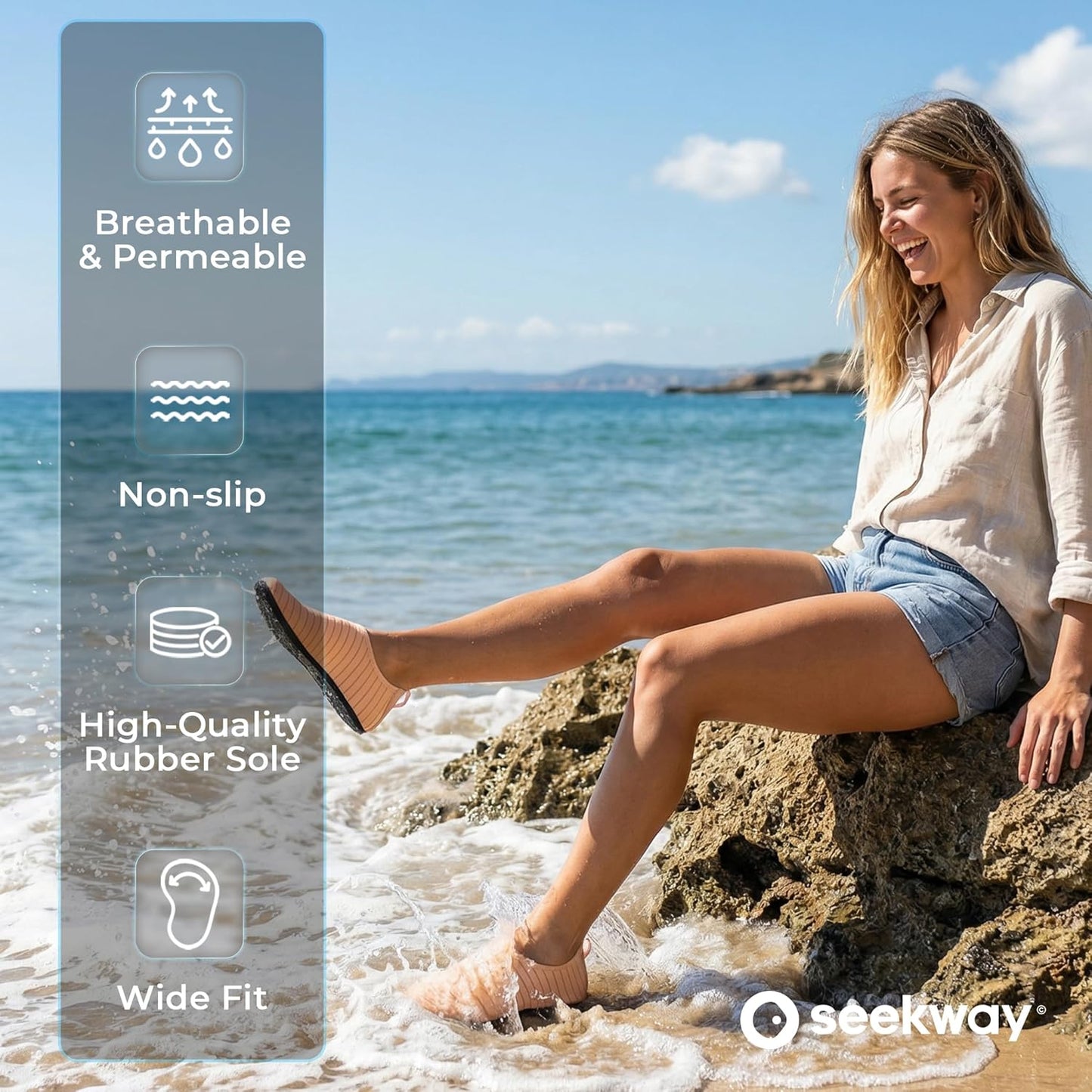 SEEKWAY Water Shoes - Quick-Dry Aqua Socks for Adults | Non-Slip Barefoot Design in Black