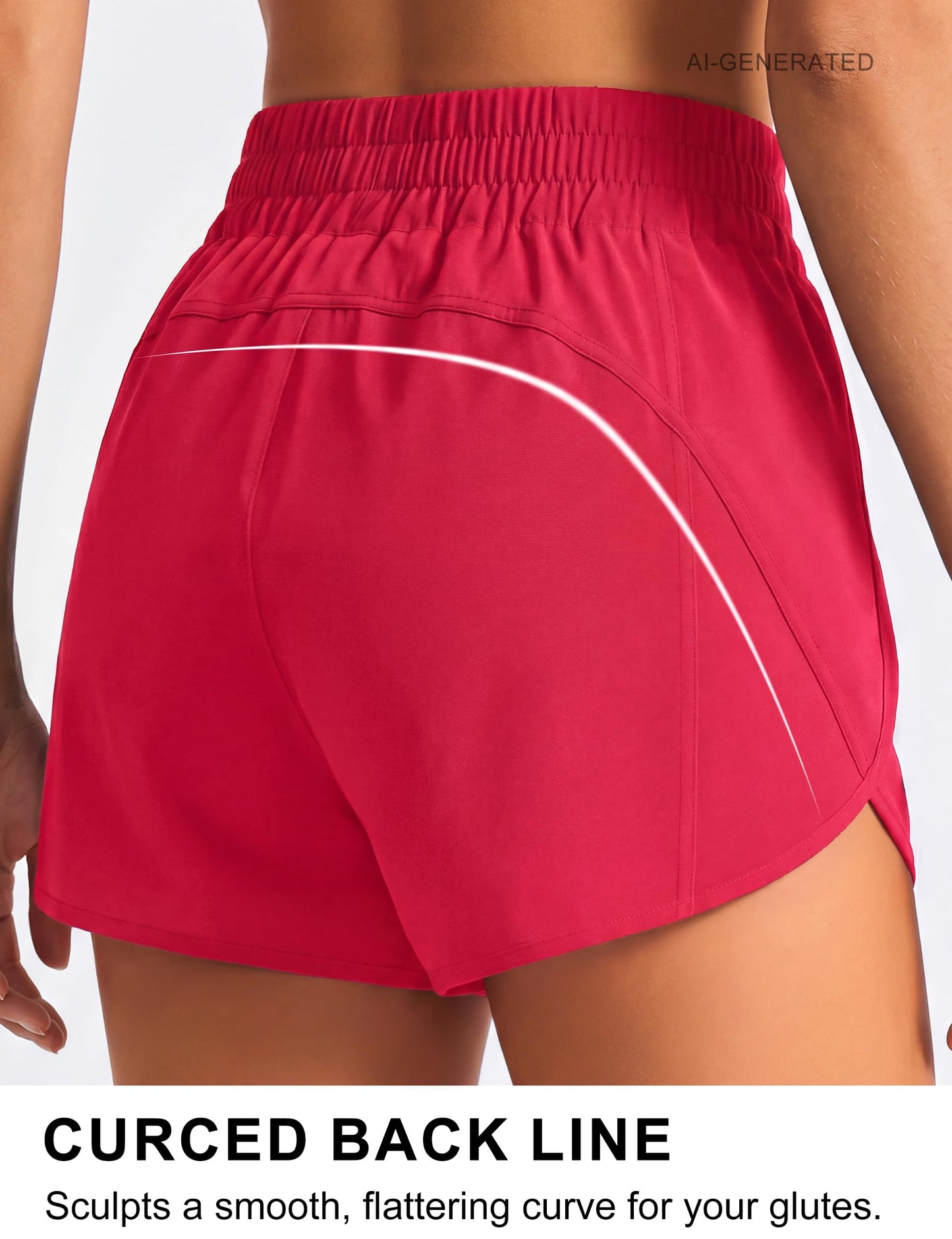 BMJL Women's Running Shorts Elastic High Waisted with Pockets, 2.5" Sporty Workout Quick Dry Athletic Shorts(M,Red)