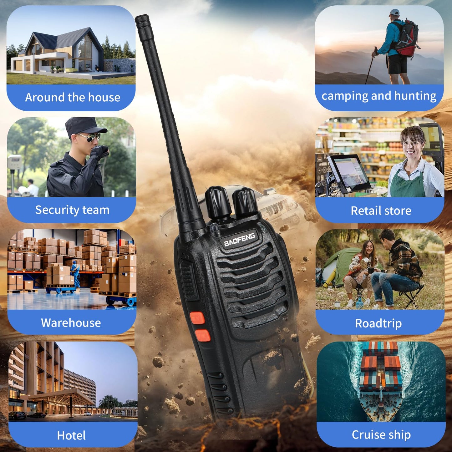 BAOFENG 888S walkie talkies for Adults walkie talkies for Adults 16 Channel Professional Radio Handheld （6PC） (Black)