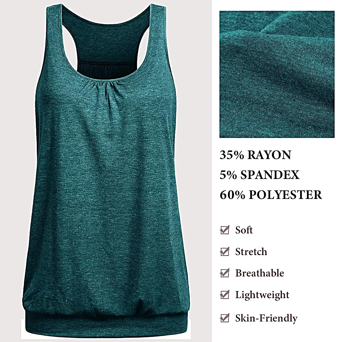 YOFIBRANT Long Tank Tops for Women Tummy Coverage Tops for Woman Pilates Round Collar Sleeveless Tanks Shirts Banded Bottom Loose Blouse for Petite Sports Clothing Green Medium
