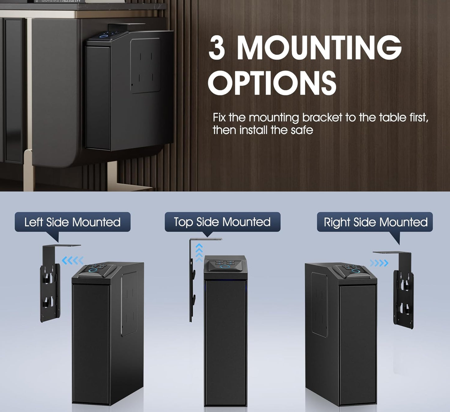 ORARAER Biometric Gun Safe - 4 Ways to Unlock with Fingerprint, Key & PIN | Compact Nightstand Pistol Lock Box