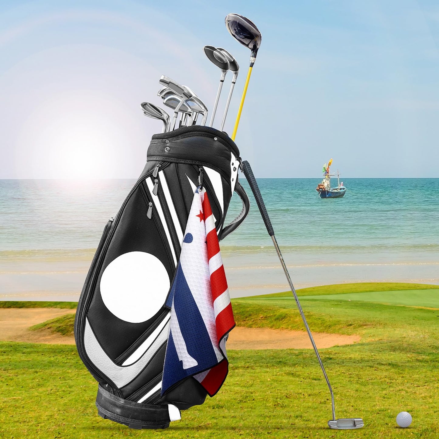 Mixweer 3 Pcs Microfiber Golf Towels - American Flag Sports Towel with Clip, 24 x 16 Inch