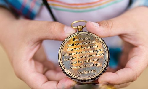 Be Strong and Courageous Compass - Solid Brass Engraved Directional Gift | Baptism & First Communion