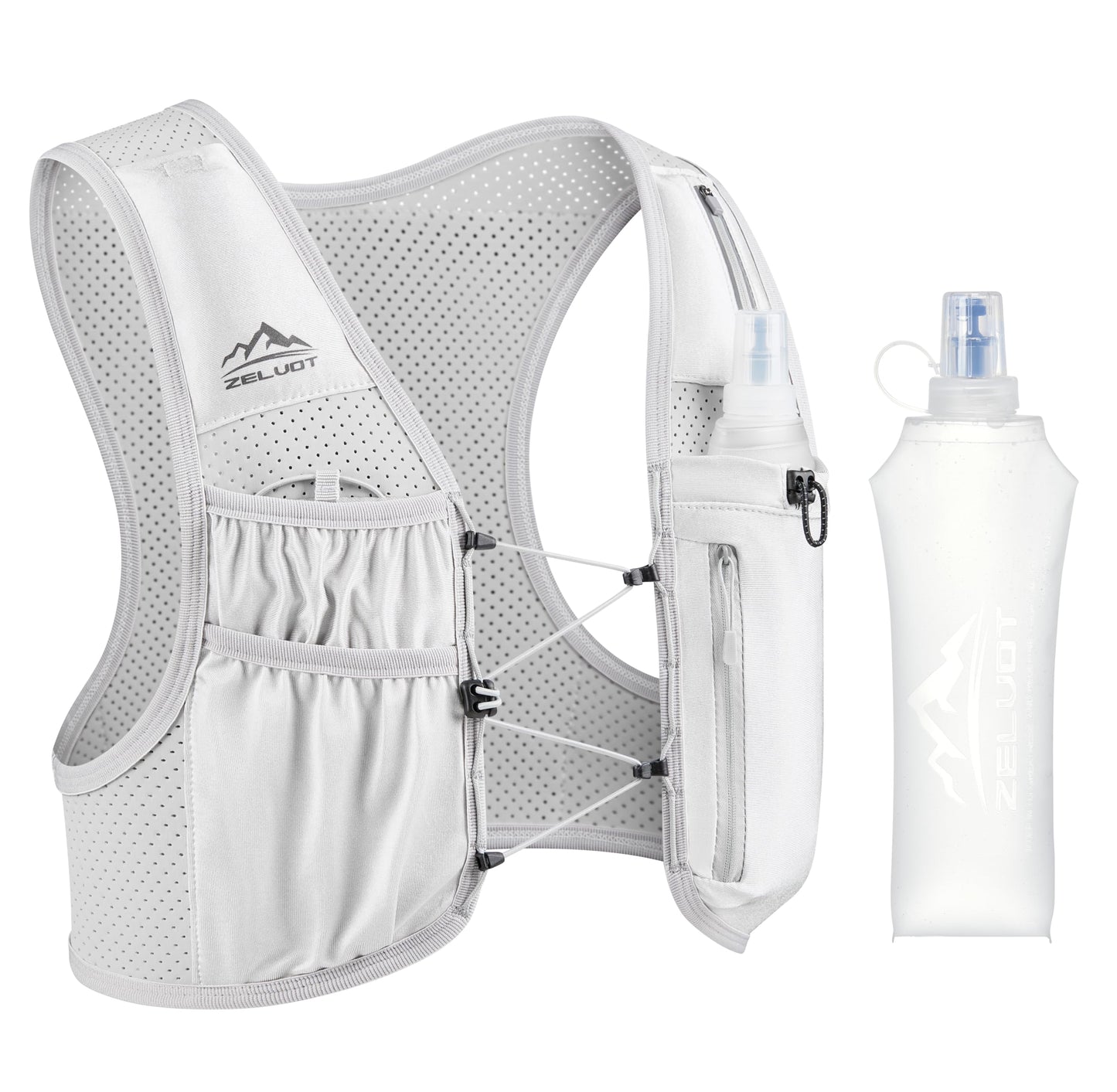 Zelvot Running Vest for Women Men, USA Original Patent, Adjustable Chest Straps Running Hydration Vest with 500ml Soft Flask, Lightweight Reflective Hydration Backpack for Hiking Marathon (Gray, M/L)