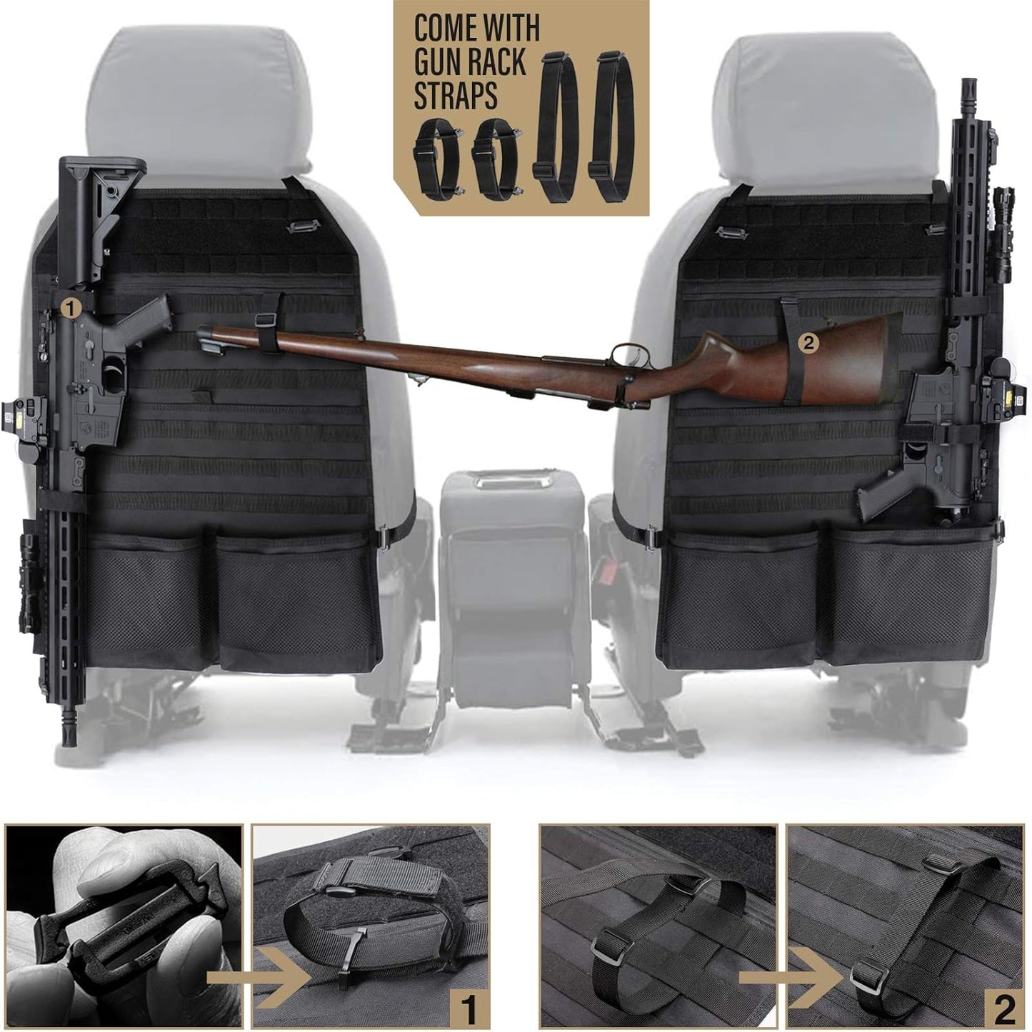 WYNEX Car Seat Organizer - Molle Backseat Cover with Visual Pocket & Sling Rack | Fits F150, Jeeps, Trucks