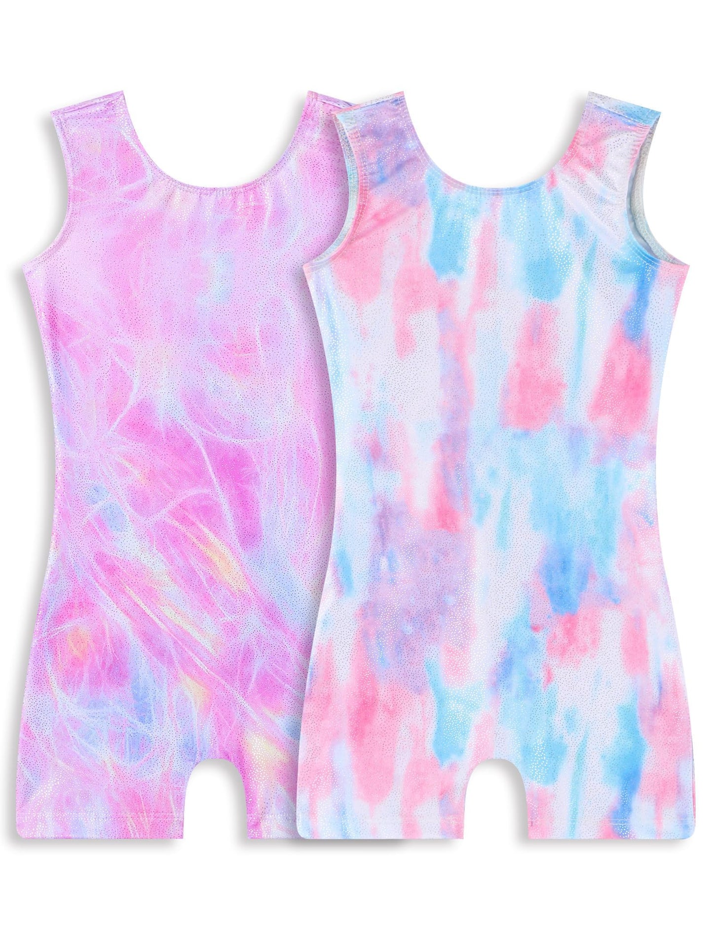 Snowheart Gymnastics Leotards for Girls 2-Pack, Sparkly Toddler Biketards Sleeveless for Tumbling Dance Classes