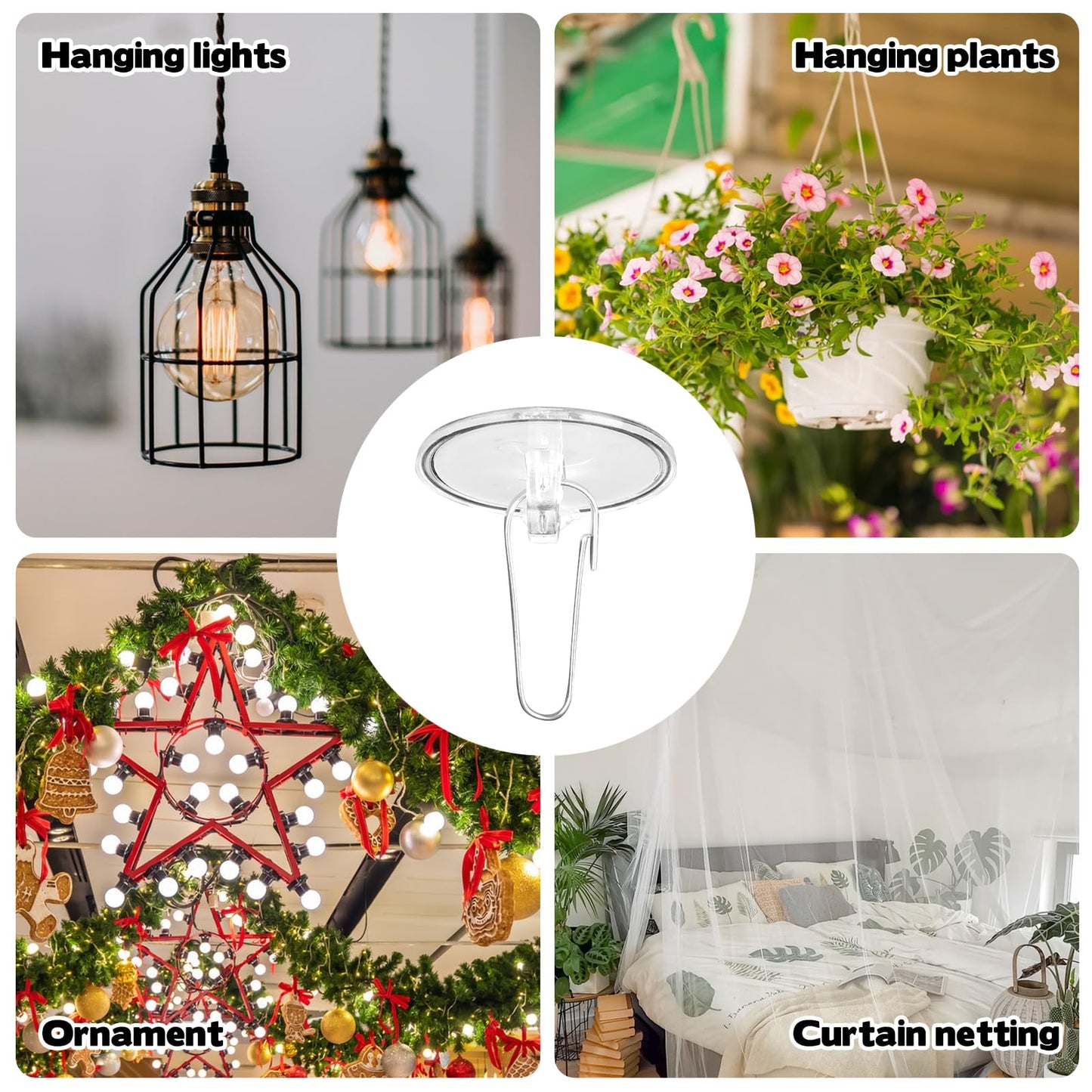 KKONHII 150 Pack Self-Adhesive Ceiling Hooks for Hanging, No-Drill Removable Wall Hanger Sticky Transparent Discs with Metal Hooks for Festival Wedding Birthday Party Decorations