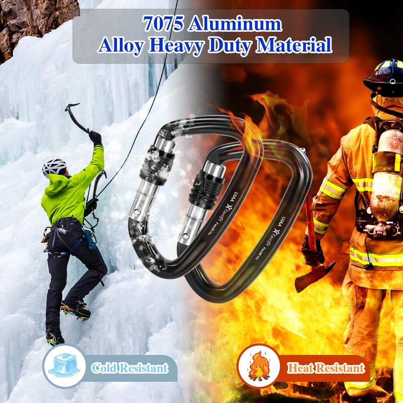 Locking Climbing Carabiner Heavy Duty: Favofit UIAA Certified 42kn (9441 lbs) Safety Caribeaner Clips - Large Screwgate Rock Mountain Caribiniers for Rescue Firefighter