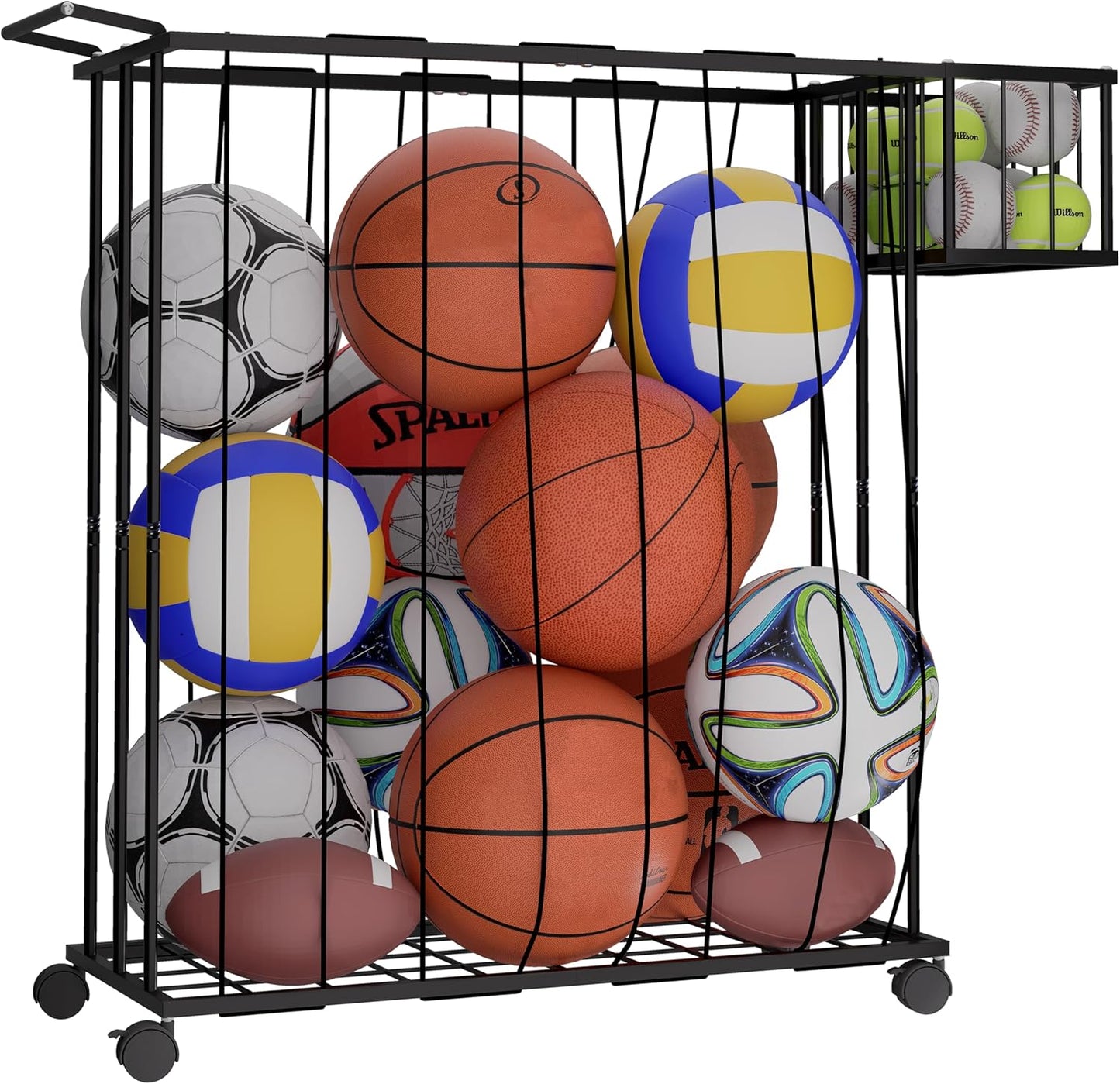 Multi-Sport Ball Storage Cart by [Brand Name] - Rolling Organizer with Side Basket for Gloves & Tennis - Ideal for Basketball, Soccer & Yoga Mats