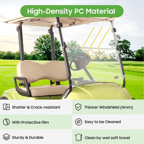 10L0L Clear Windshield for Yamaha G29 Drive Golf Cart 2007-2016, 4MM Thicken Foldable Golf Cart Windscreen, High Transparency, Impact Resistant and Anti-UV