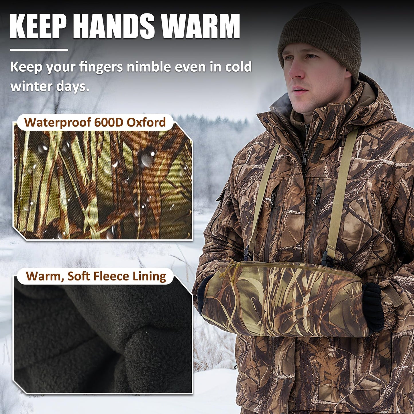 AYAMAYA Tactical Hand Warmer Pouch, Hunting Hand Muff Dangler Pouch for Plate Carrier, Waist Fanny Pack Handwarmer with Neck Strap & Hook and Loop for Football, Camping, Cold Winter Outdoor