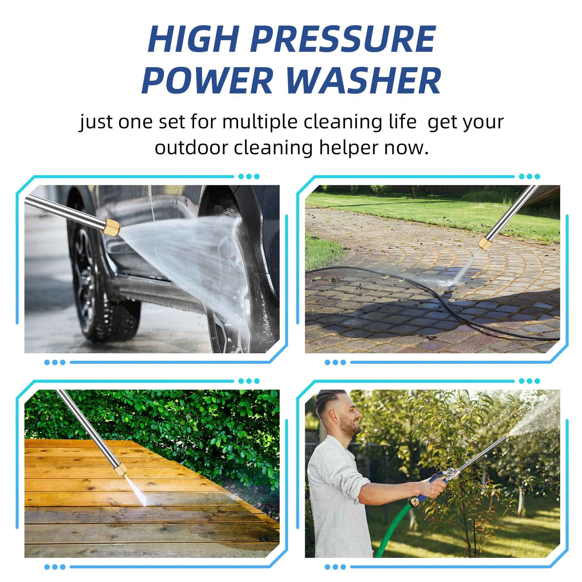 Jet Nozzle High Pressure Hose Nozzle for Garden Hose，Hydro Jet Nozzle Power Washer Wand for Garden Hose with 2 Different Nozzles and Quick Connectors for Car, Patio, Window Washing, Blue