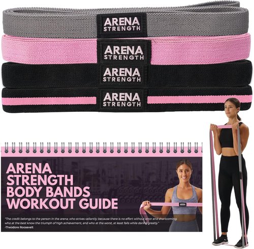 Arena Strength Resistance Bands Set - Full Body Fabric Loop Bands for Pull Up Assistance | 4-Pack with Workout Guide
