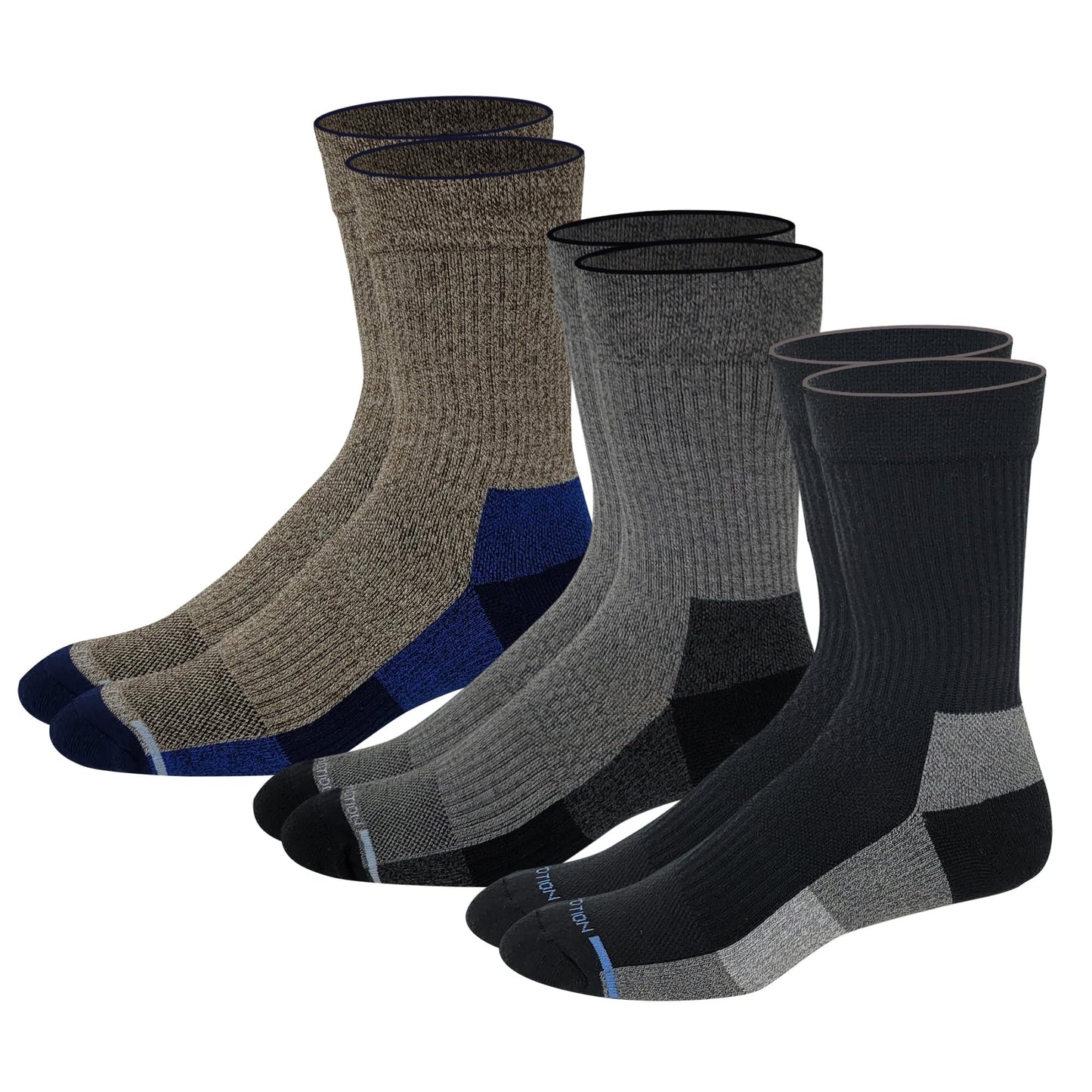 Dr. Motion Compression Crew Socks For Men Outdoor Hiking Walking With Enhanced Cushion And Breathable Arch Support 3 Pairs (Assorted B)