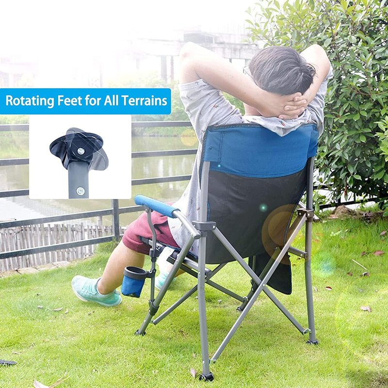 Heated Camping Chairs for Adults, Portable Heated Chairs for Outdoor, Outdoor Heated Chair, Folding Chairs, Heavy Duty Lawn Chairs for Adults, with Cup Holder, Navy Blue, (Battery NOT Included)