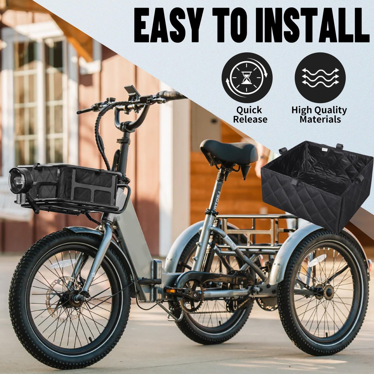 RAYMACE Bike Basket Liner & Cargo Net, Reusable Thickened Lining Bicycle Basket Accessory Fits Most Bikes and E-Bike Baskets